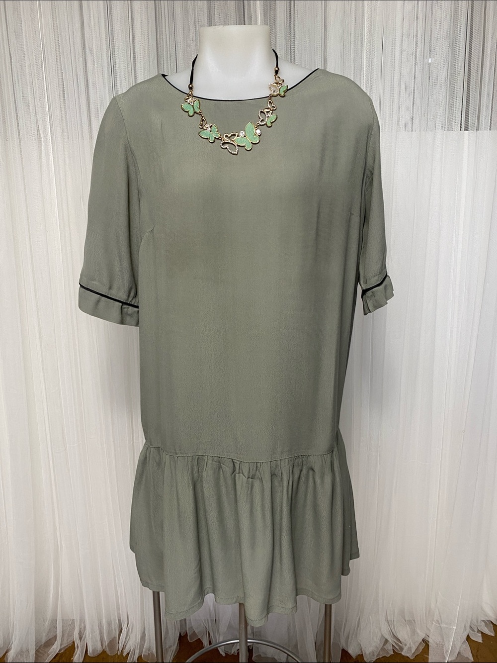 Made in Italy 🇮🇹 Relaxed Sage Green Women's Drop-Waist Blouse/Tunic  Dress O/S